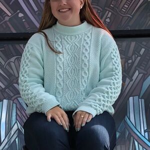 Urban Outfitters Women’s Teal Cable Knit Mock Neck Sweater